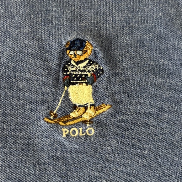 Ralph Lauren Blue Polo Bear Ski Mesh Sweater Shirt Size 14-16/L 100% Cotton - Picture 3 of 13